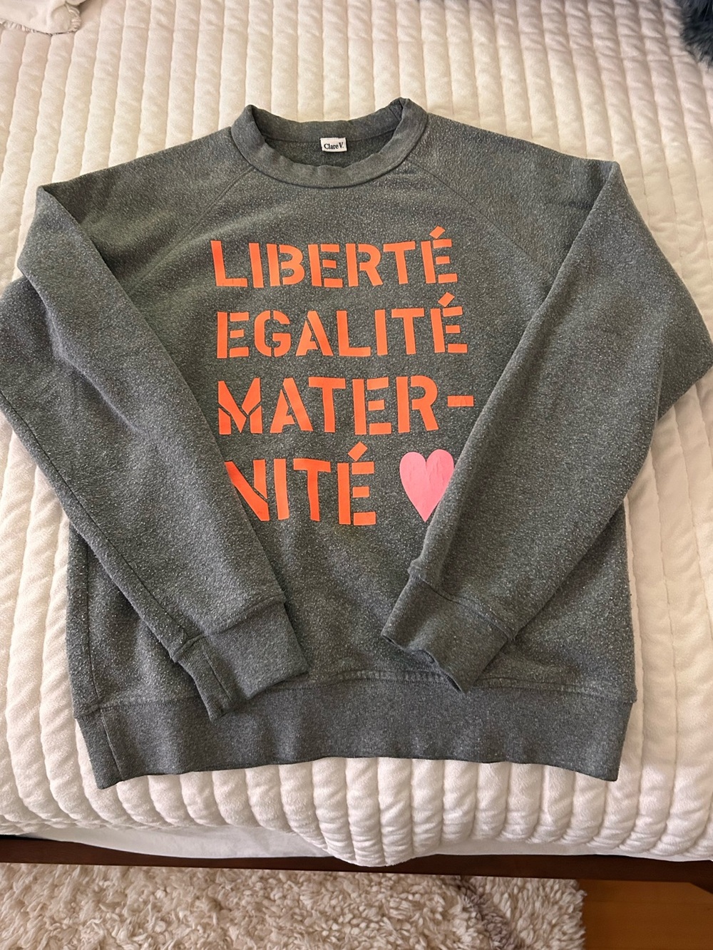 Clare V. Every Mother Counts Gray Graphic Sweatshirt with Orange & Pink Print